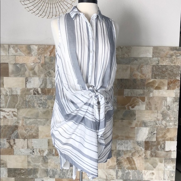 Eco+Carmen Tops - Eco+Carmen striped front tie button down shirt